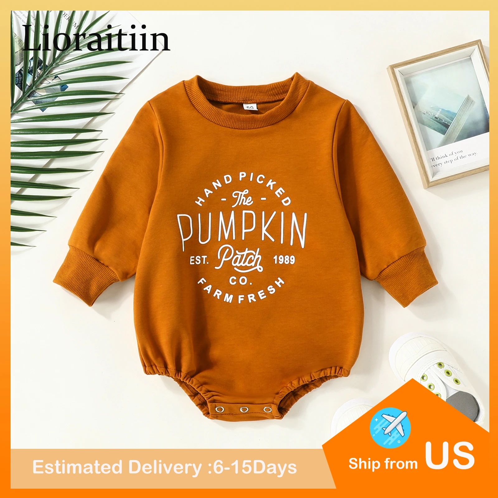 

2022-08-18 Lioraitiin 0-24M Newborn Baby Infant Boy Girl Autumn Halloween Bodysuit Long Sleeve Pumpkin Printed Jumpsuit