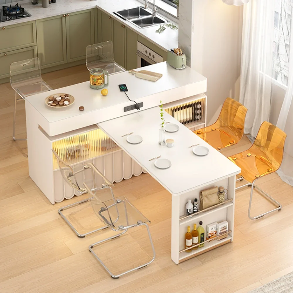 

Kitchen Island Dining Table Integrated Retractable Stone Plate Household Small Apartment