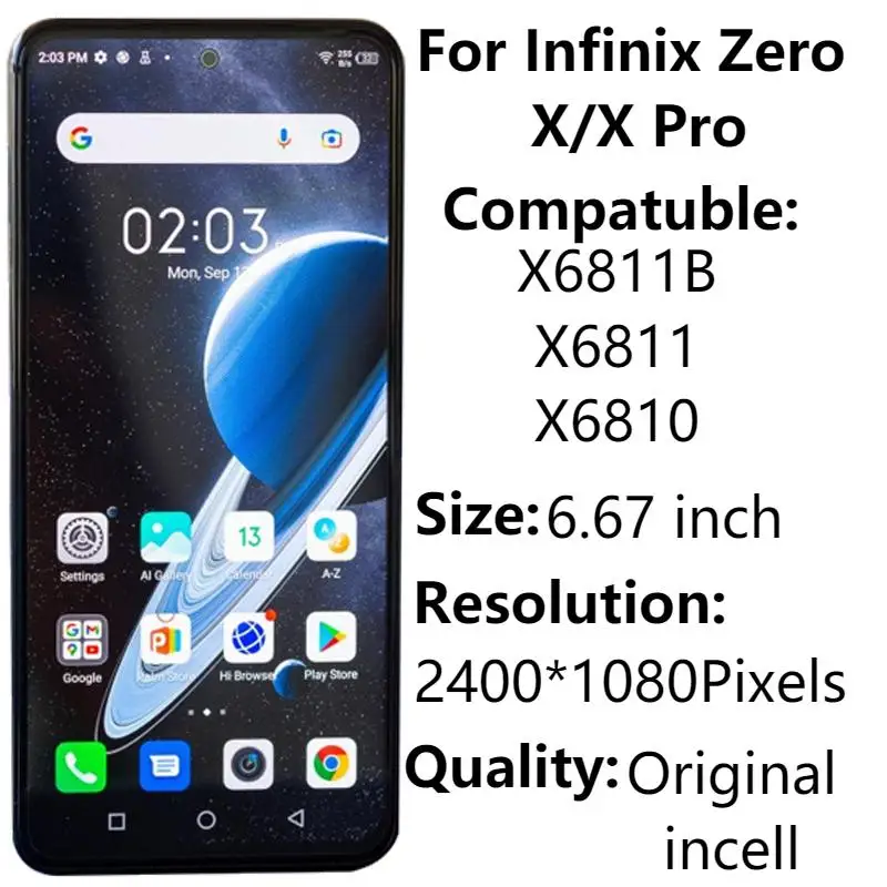 Original 6.67" AMOLED For Infinix Zero X Pro X6810 X6811 X6811B LCD Display Touch Screen Digitizer Infinix Zero X Replacement
Original 6.67" AMOLED For Infinix Zero X Pro X6810 X6811 X6811B LCD Display Touch Screen Digitizer Infinix Zero X Replacement