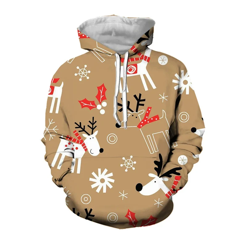 

Christmas Reindeer Snowflake Graphic Sweatshirts Ornament Xmas Tree Elk 3D Printed Hoodies For Men Casual Woemn Y2k Pullovers