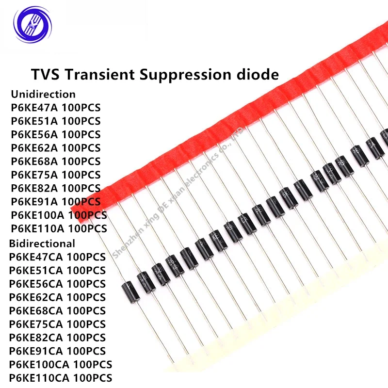 

100Pcs P6KE47A P6KE47CA 51/56/62/68/75/82//91/100/110A/CA TVS Transient Suppression diode Unidirectional/Bidirectional DIP DO-15