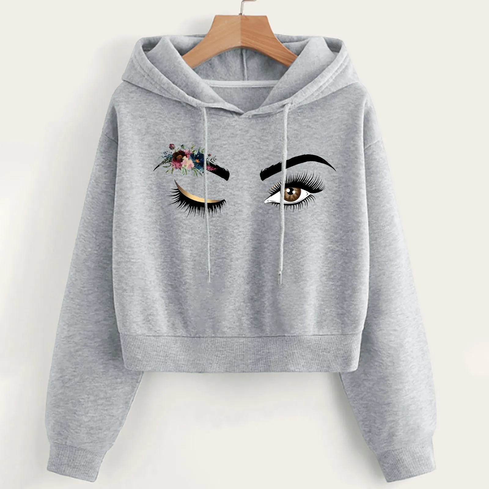 

Fashion Art Eyelash Printed Hooded Sweatshirts Women Harajuku Pullovers Makeup Hipster Graphic Hoodies Female Crop Tops Hoodies