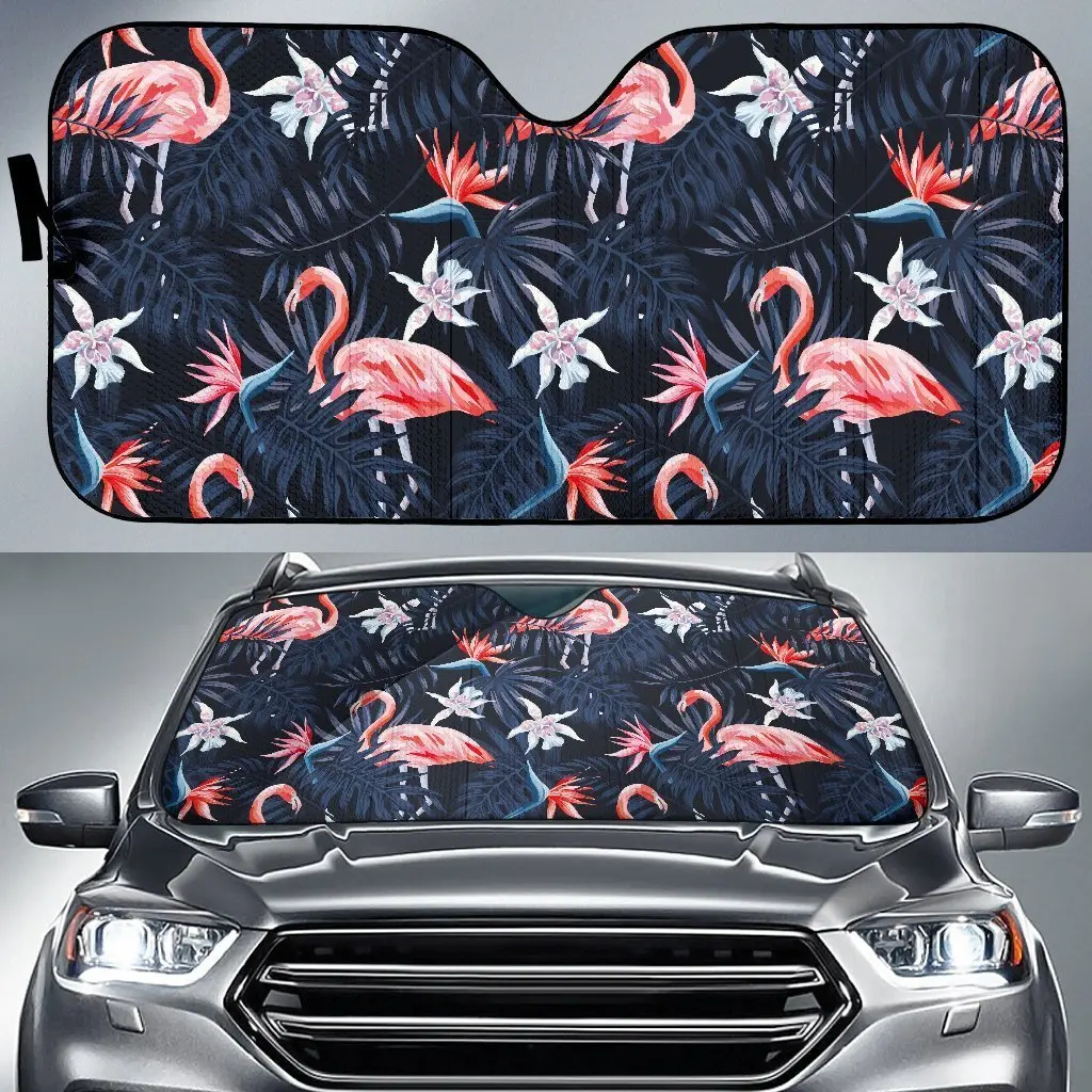 

Flamingo Tropical Palm Leaves Hawaiian Floral Pattern Print Auto Sun Shade Car Windshield Window Cover Sunshade