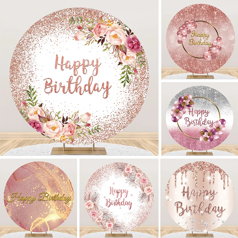 Rose Gold Glitter Dots Happy Birthday Round Backdrop Cover Woman's Party Pink Flowers Pampas Grass Decor Circle Photo Background
Rose Gold Glitter Dots Happy Birthday Round Backdrop Cover Woman's Party Pink Flowers Pampas Grass Decor Circle Photo Background