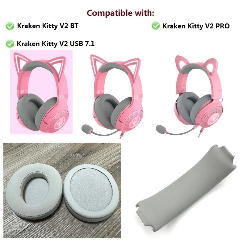 Original Ear Pads For Razer Kraken Kitty V2 BT,V2 USB 7.1,Kraken BT headphones replacement earmuffs Ear pillows headband cushion Original Ear Pads For Razer Kraken Kitty V2 BT,V2 USB 7.1,Kraken BT headphones replacement earmuffs Ear pillows headband cushion