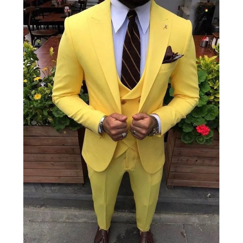 Yellow Men's Suits Wedding Costume Peaked Lapel Single Breasted Blazer 3 Piece Jacket Pants Vest Slim Fit 2024 Ropa Hombre
Yellow Men's Suits Wedding Costume Peaked Lapel Single Breasted Blazer 3 Piece Jacket Pants Vest Slim Fit 2024 Ropa Hombre