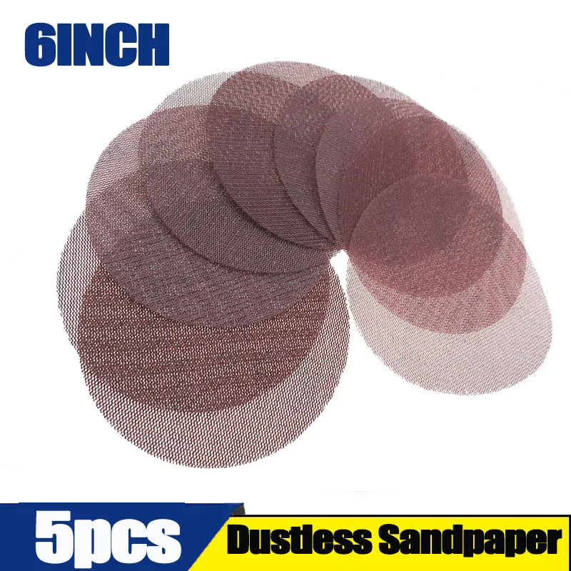 

5PCS 6Inch Sanding Discs 80 100 120 180 240 320 Grit Mesh Abrasive Dustless Sandpaper Assortment for Car Woodworking - Hook