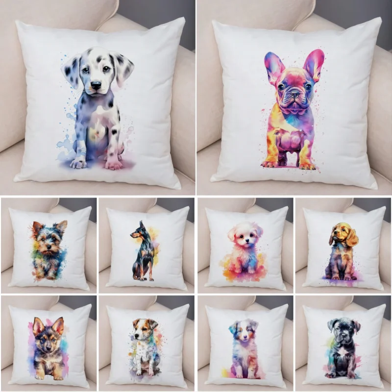 

Cute Watercolor Dog Pillows Case for Living Room Decor Pet Animal Square Cushion Cover Sofa Office Car Chair Throw Pillowcases