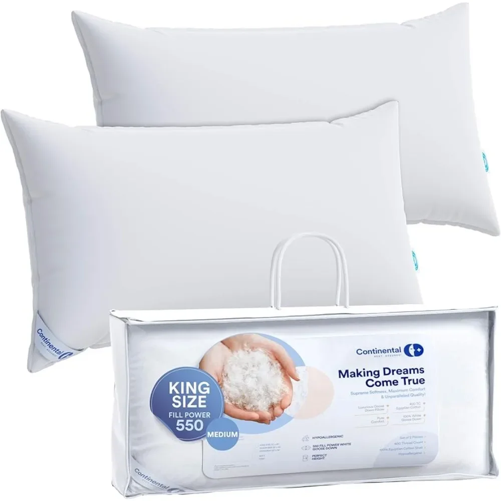 

Medium King Set of 2 100% White Down Pillows 30 Ounce for Supporting Back Side and Stomach Sleepers Freight Free Pillow Sleeping
