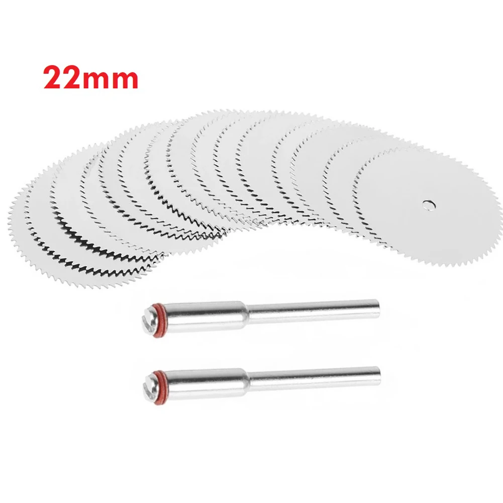 

15Pcs Mini Circular Saw Blade Kit 22mm Circular Saw Blades And 2pcs Pole Silver Stainless Steel Cutting Wheel Disc Rotary Tool