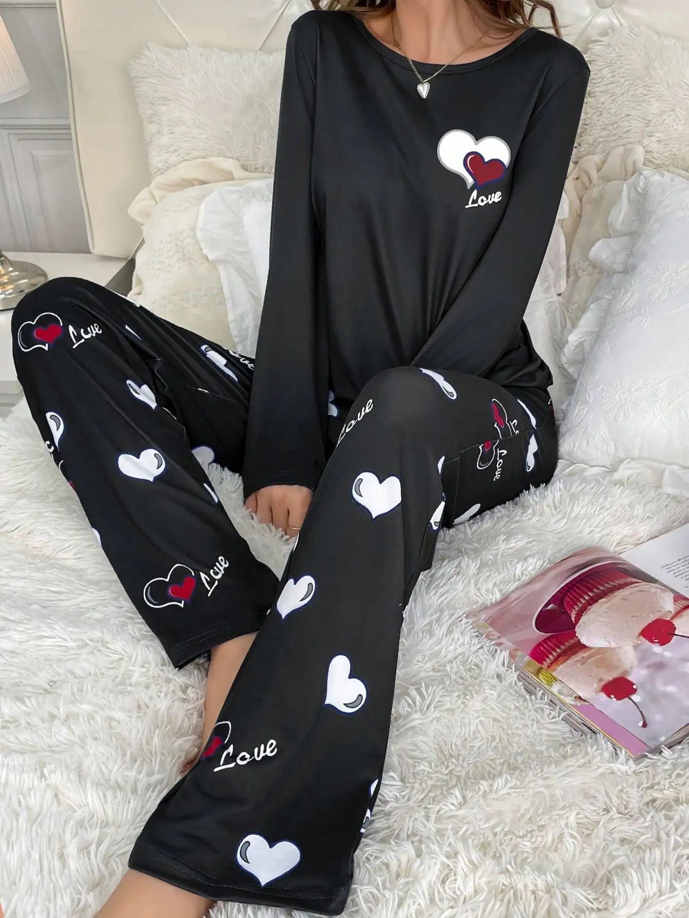 Aututmn Winter Heart Print Pajamas for Women Long Sleeve Long Pants Pajama Milk Silk O-neck Sleepwear Women Home Suit 5 S183aa6c25d184a2fb4dbdfbf10f6f8d1I