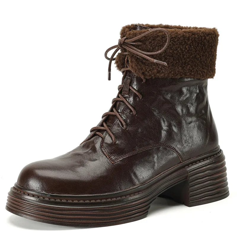 High Quality Sheepskin Comfortab Snow Boots With Round Toe Thick Sole Back Zipper Genuine Leather Autumn Winter Women Warm Boots
High Quality Sheepskin Comfortab Snow Boots With Round Toe Thick Sole Back Zipper Genuine Leather Autumn Winter Women Warm Boots