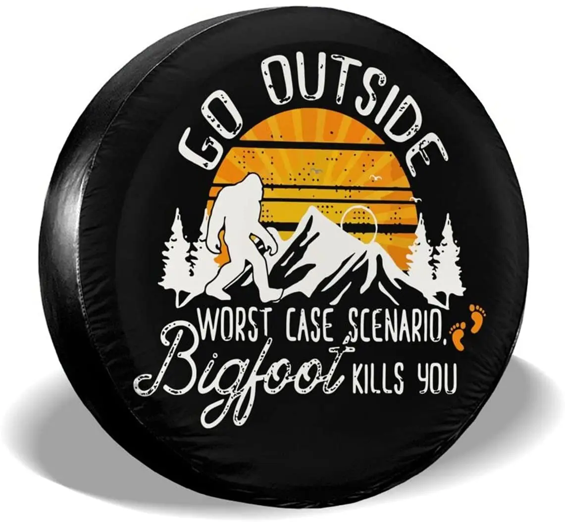 

cozipink Go Outside Worst Case Scenario Spare Tire Cover Weatherproof Wheel Vintage Bigfoot Mountain Forest Protectors Universal