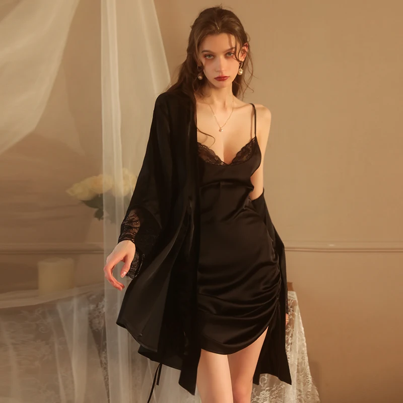 Solid Color Robe Nightdress Set Winter Sexy Pleated Slimming Pajamas Halter Nightdress Lacy Sleeve Robe Women'S Home Dress Set
Solid Color Robe Nightdress Set Winter Sexy Pleated Slimming Pajamas Halter Nightdress Lacy Sleeve Robe Women'S Home Dress Set