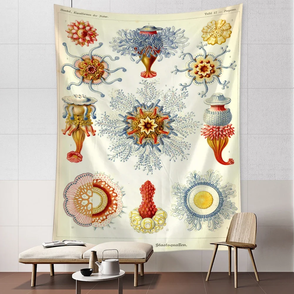 

Sea Fish Jellyfish Marine Life Theme Retro Tapestry Wall Hanging Abstract Aesthetics Room Home Living Room Decor Hanging Curtain