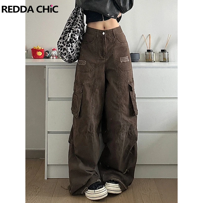 ReddaChic Big Size Destroyed Stitch Women Cargo Pants Multi-pocket Maillard Brown High Waist Wide Casual Pants Retro Y2k Clothes
ReddaChic Big Size Destroyed Stitch Women Cargo Pants Multi-pocket Maillard Brown High Waist Wide Casual Pants Retro Y2k Clothes