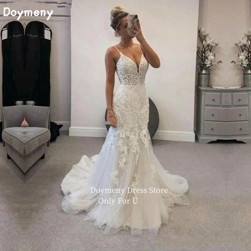 Doymeny Applique Beaded Spaghetti Straps Mermaid Wedding Dress Sweep Train Robe De Soirée De Mariage Backless Bride Gowns
Doymeny Applique Beaded Spaghetti Straps Mermaid Wedding Dress Sweep Train Robe De Soirée De Mariage Backless Bride Gowns
