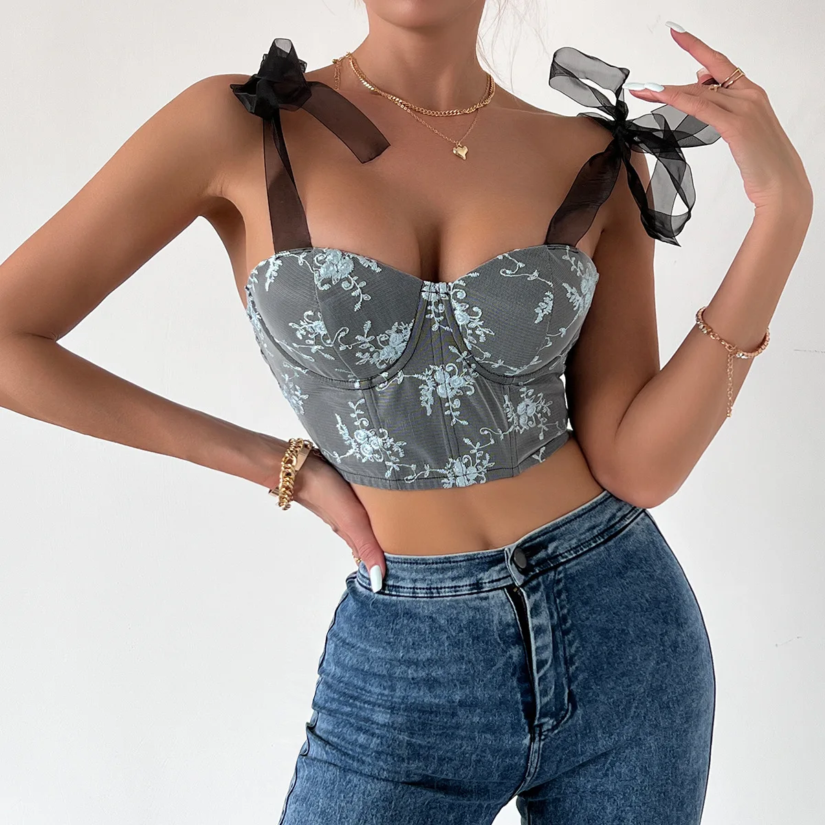 

Women's Corset Tank Tops Lace-up Strap Bustier Camisole Sexy Sleeveless Cropped Top Slim Lingerie Vest Fashion Halter Streetwear