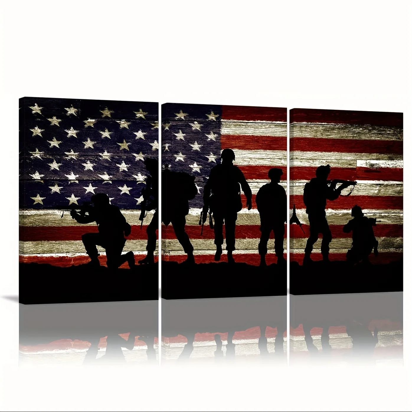 

3pcs Soldier Canvas Wall Art Set, Patriotic Military Silhouette, Independence Day Decor, USA Flag Print, Framed Home Decor, Rea