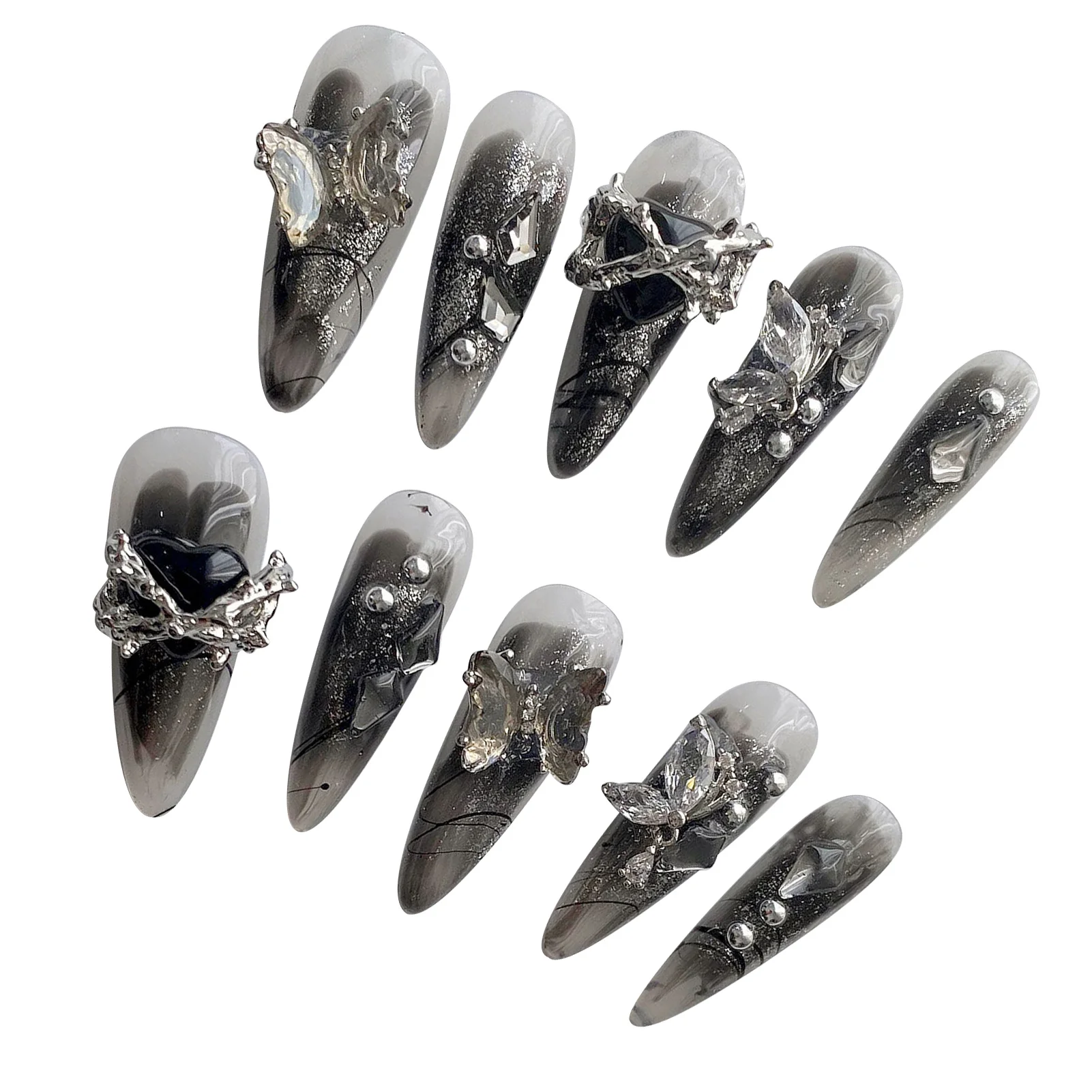 Black Press on Nails with 3D Butterfly with Harmless and Smooth Edge Nails for Hot Girl Dress Matching
Black Press on Nails with 3D Butterfly with Harmless and Smooth Edge Nails for Hot Girl Dress Matching