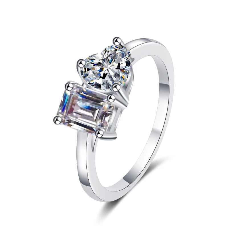 Unique Emerald and Heart Cutting Moissanite 2CT S925 Sterling Silver Wedding Rings Fine Female Jewelry Certificate Drop Shipping
Unique Emerald and Heart Cutting Moissanite 2CT S925 Sterling Silver Wedding Rings Fine Female Jewelry Certificate Drop Shipping