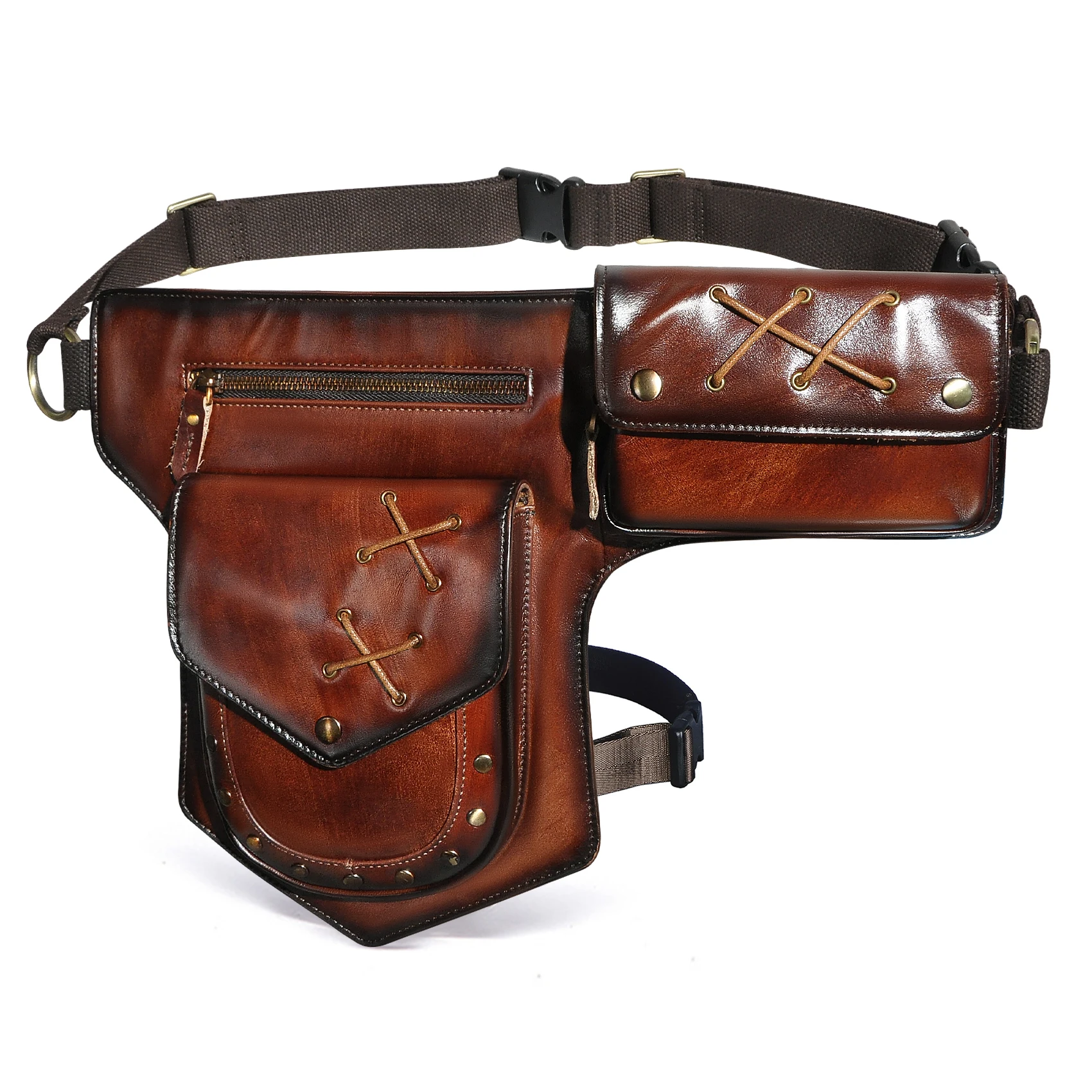 

Hot Sale Crazy Horse Leather Design vintage Small Belt Messenger Bag Fanny Waist Pack For Men Male Drop Leg Bag Pouch 211-8r