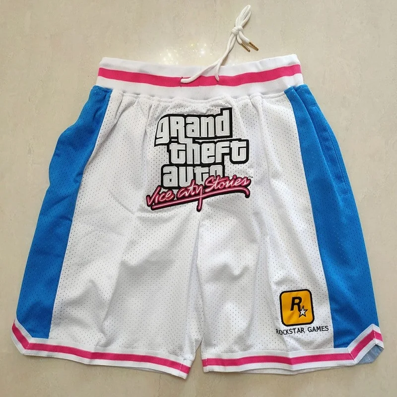 

Basketball Shorts Oversize Men GTA VICE CITY Embroidery Sewing Women Sports High Street Hip Hop Breathable Middle Beach Pants