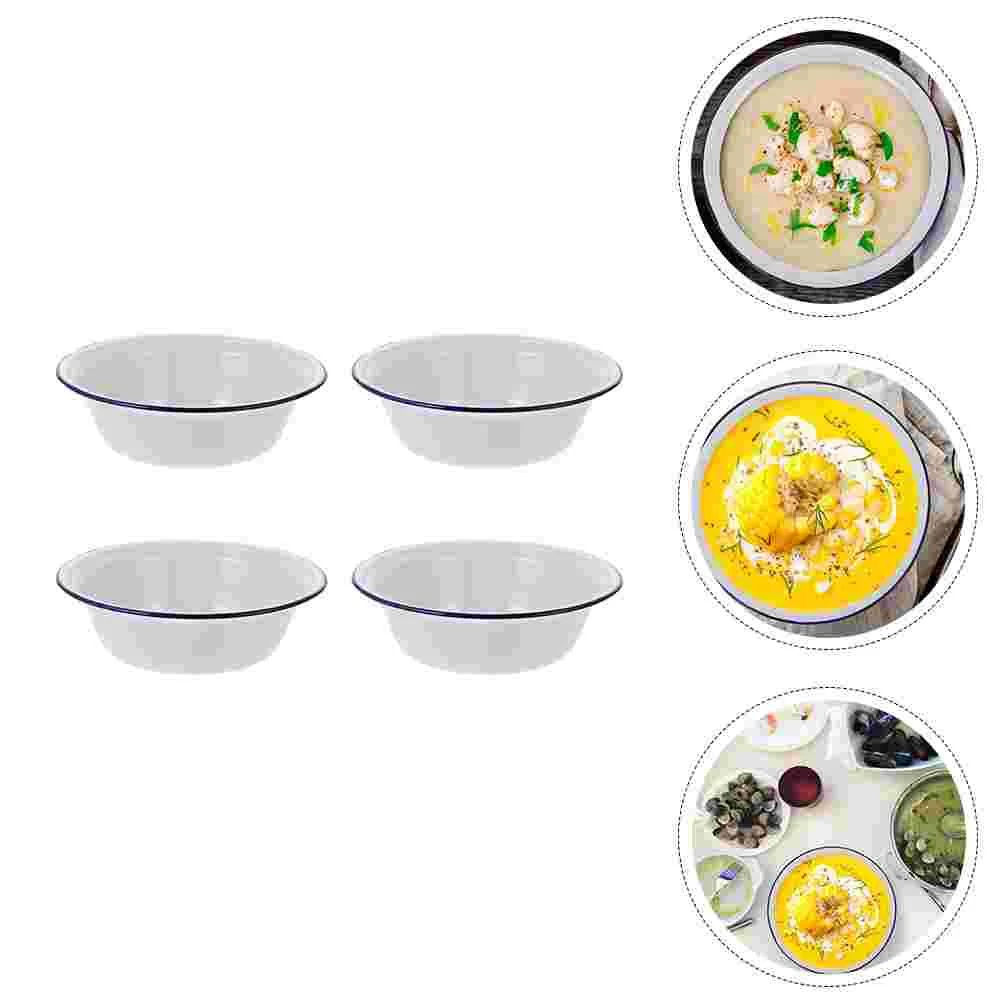 

4 Pcs Enamel Bowl Household Enamelware Creative Basin Salad Home Simple Soup Practical