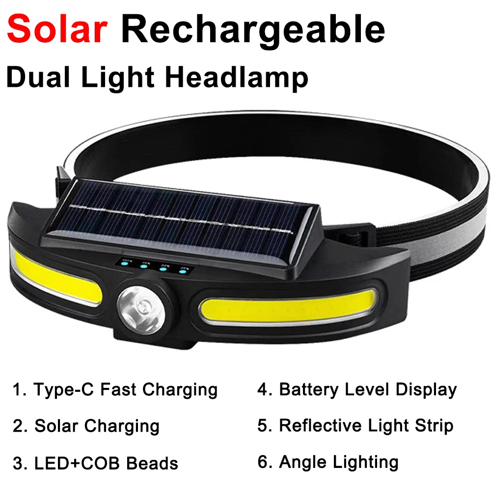 Solar LED Headlamps Dual Light Source Power Display Rechargeable Waterproof Outdoor Lighting Searchlight Headlight Flashlight 
Solar LED Headlamps Dual Light Source Power Display Rechargeable Waterproof Outdoor Lighting Searchlight Headlight Flashlight