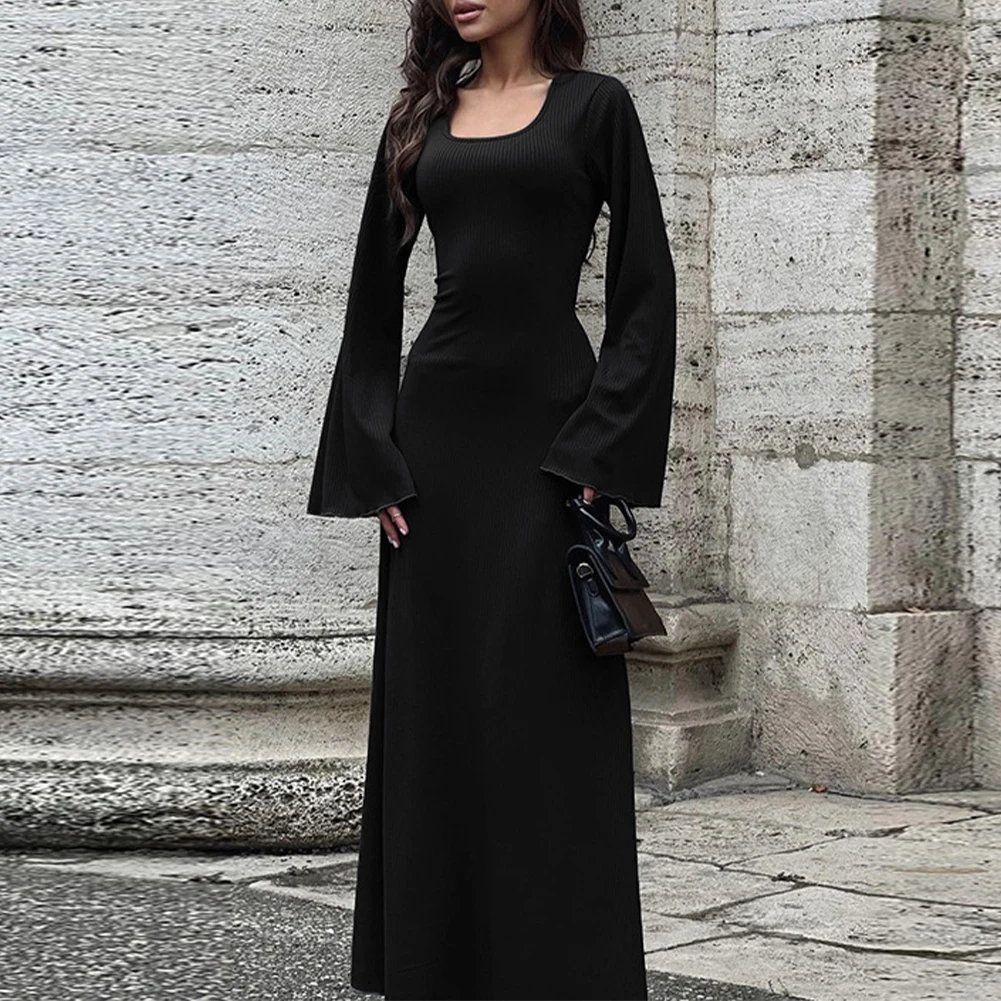 New Women's U-neck Ribbed Bell Long Sleeve Back Strap Maxi Dress Elegant Spring Party Dress Gown Fashion Solid Slim Ladies Dress
New Women's U-neck Ribbed Bell Long Sleeve Back Strap Maxi Dress Elegant Spring Party Dress Gown Fashion Solid Slim Ladies Dress