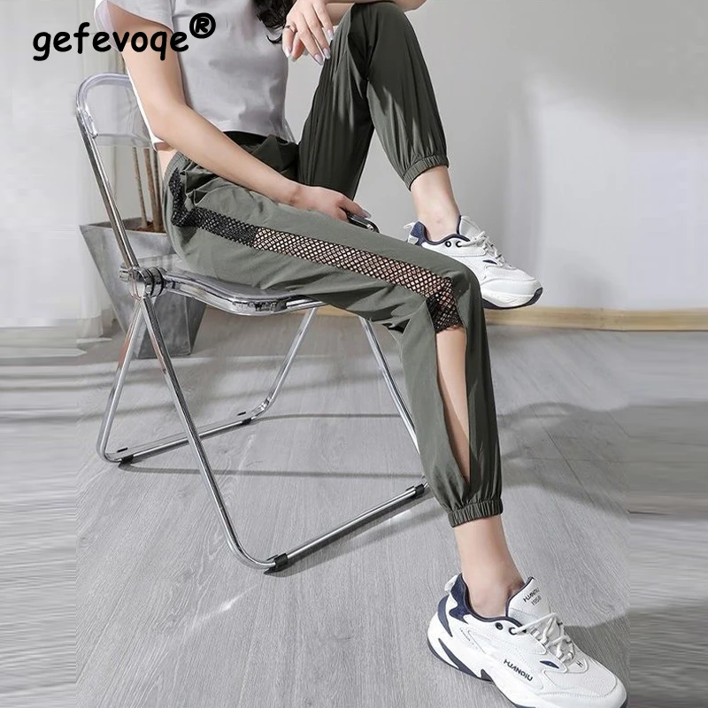 

Women Summer Sexy Side Hollow Out Quick Drying Sports Joggers Cropped Harem Pants Casual Solid High Waist Comfortable Sweatpants