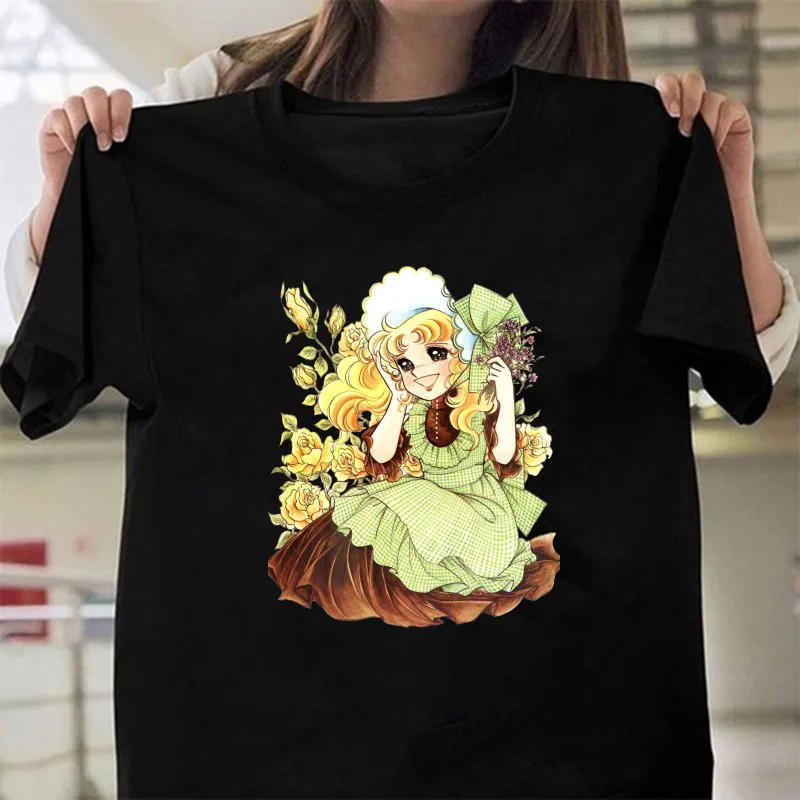 Kawaii Anime Candy Candy T-shirt Women Summer Short Sleeve Cute Black T-shirt Printed Harajuku Tshirt Graphic Tops Tee Female Kawaii Anime Candy Candy T-shirt Women Summer Short Sleeve Cute Black T-shirt Printed Harajuku Tshirt Graphic Tops Tee Female