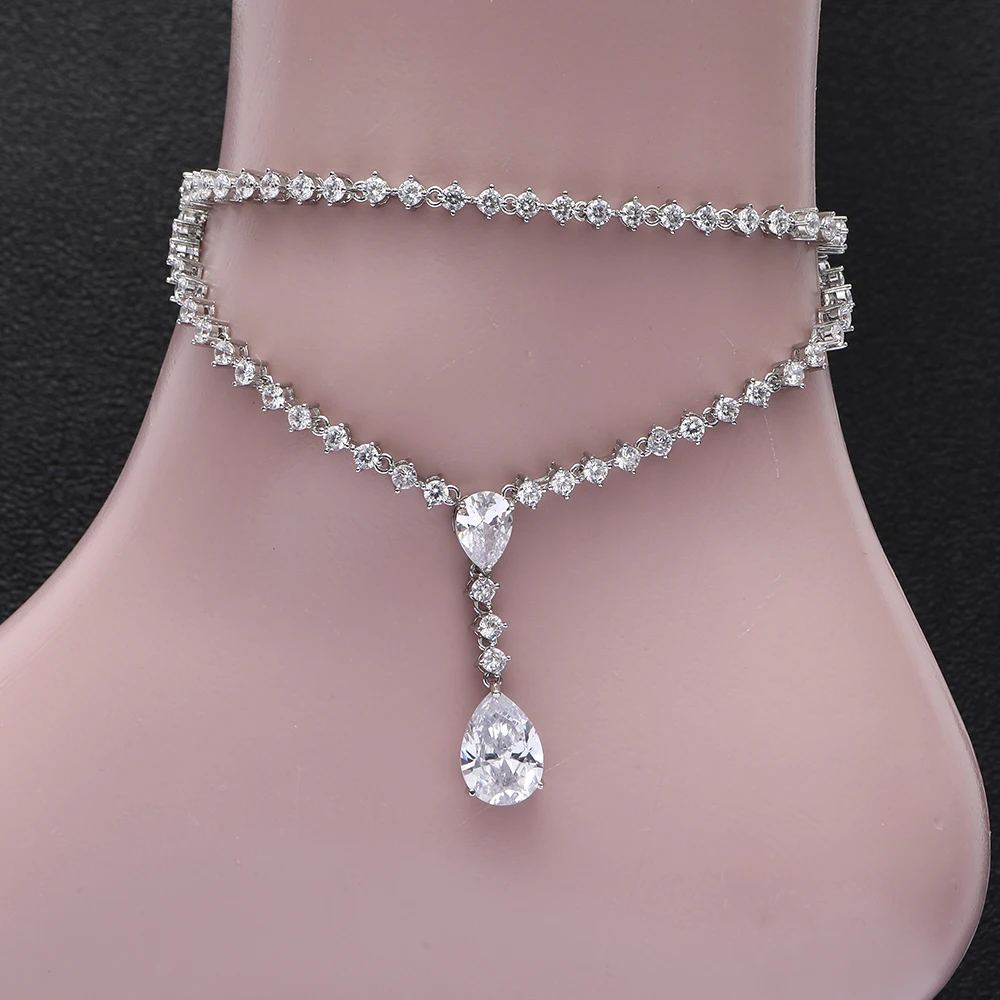 

Women's Fashion Micro Pave Cubic Zirconia Chain Women Barefoot Sandals Anklet Fashion Foot Chain Jewelry HXJ004 A003