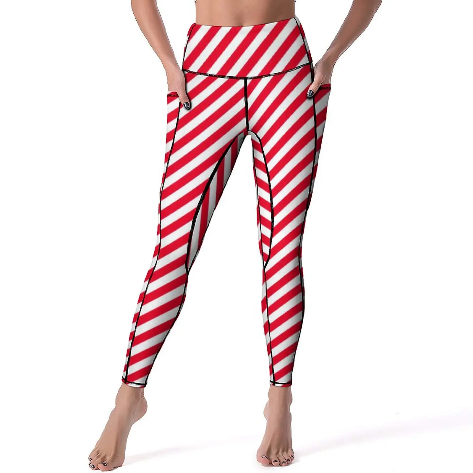 

Red White Diagonal Striped Leggings Sexy Red Stripes Christmas Elf Gym Yoga Pants Push Up Sport Legging Fashion Design Leggins