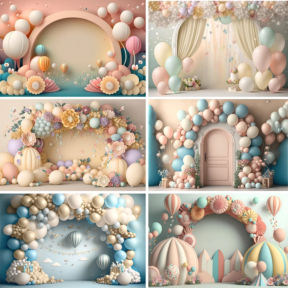 

Beenle Baby Birthday Photography Backdrop Colorful Balloon Arch Candy Castle Butterfly Kids Portrait Cake Smash Background Prop