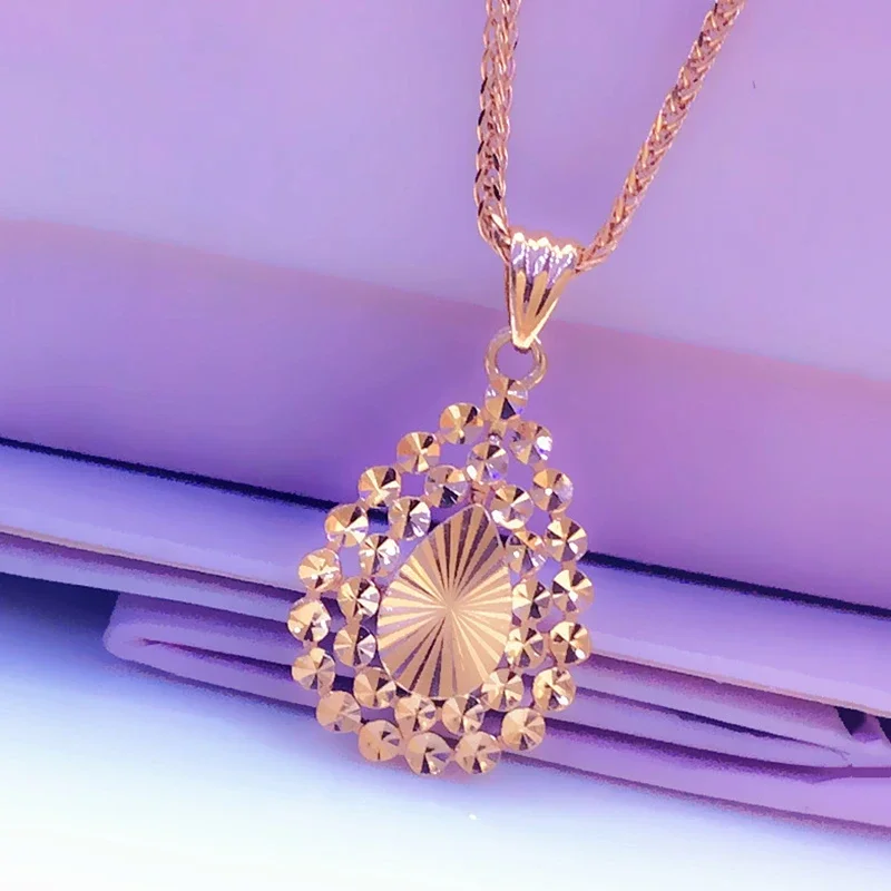 

585 Purple Gold Plated 14K Rose Gold New Shiny Creative Water Drop Pendant Neckalce for Woman Heavy Sense Fashion Party Jewelry