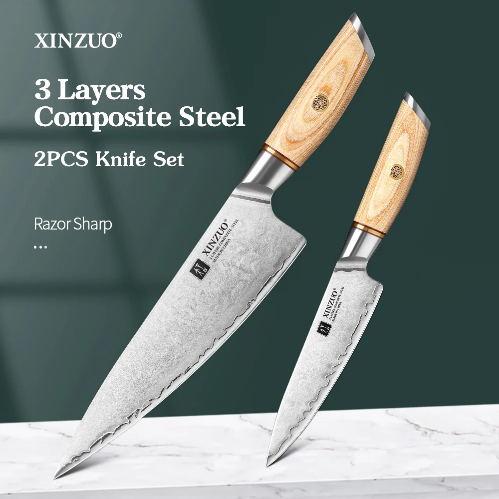 XINZUO 2pcs Knife Set High Carbon Composite Steel Sharp Chef Utility Knife Best Choice Kitchen Knives Pakkawood Handle
XINZUO 2pcs Knife Set High Carbon Composite Steel Sharp Chef Utility Knife Best Choice Kitchen Knives Pakkawood Handle