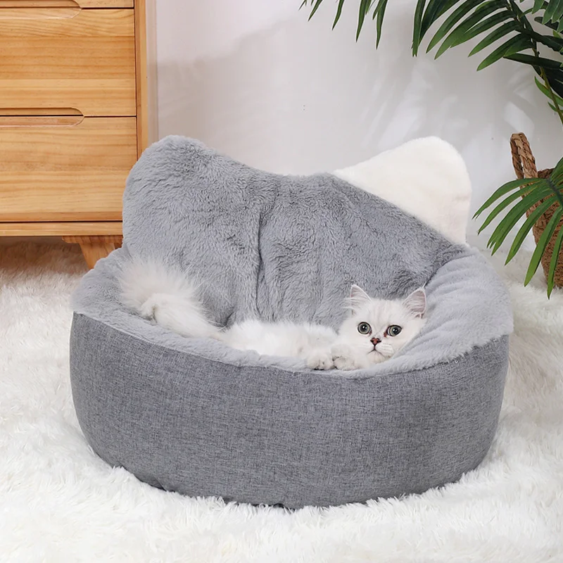 

Hot Sell Cat Bed House Plush Pet Basket Winter Warm ear Cat Cushion Cozy Cat Sleep Bag Nest for Kitten Kennel Washable Pet Beds