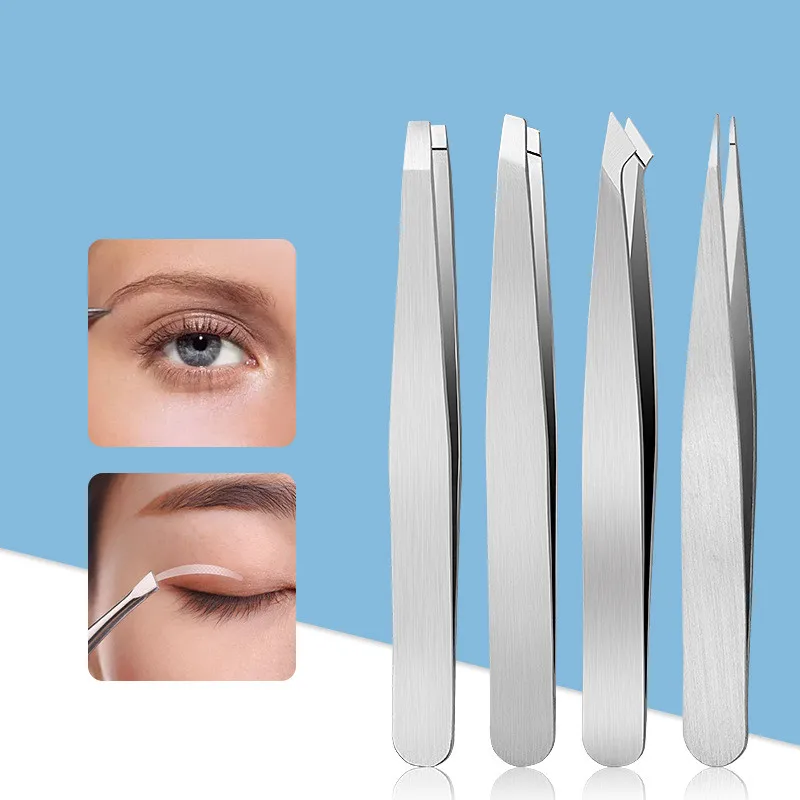 

4pcs Hair Removal Trimming Clip Tool Stainless Steel Straight Curved Pointed Eyelash Extension Nail Art Picking Eyebrow Tweezers