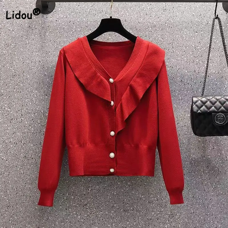 Autumn Winter Korean Ruffles Patchwork V-Neck Sweaters Cardigan Women's Clothing Fashion All-match Single-breasted Knitted Tops
Autumn Winter Korean Ruffles Patchwork V-Neck Sweaters Cardigan Women's Clothing Fashion All-match Single-breasted Knitted Tops