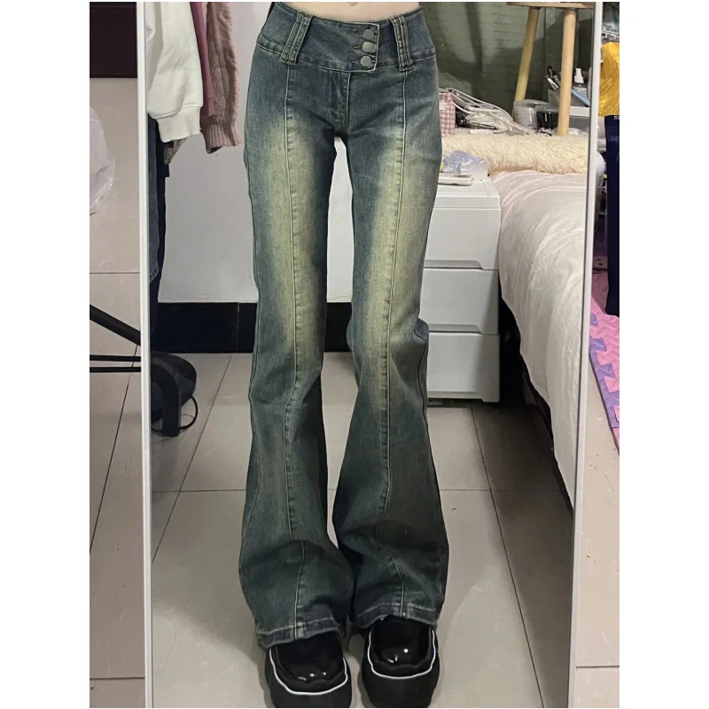 

Blue Vintage High Waist Women Jeans American Fashion Y2K Streetwear Wide Leg Jean 2024 Female Trouser Straight Baggy Denim Pants