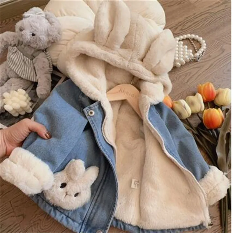 Jacket for Girls Boy Children's Denim Jackets Warm Fur Cowboy Coat Baby Rabbit Ear Hooded Velvet Outerwear Kids Winter Clothes
Jacket for Girls Boy Children's Denim Jackets Warm Fur Cowboy Coat Baby Rabbit Ear Hooded Velvet Outerwear Kids Winter Clothes