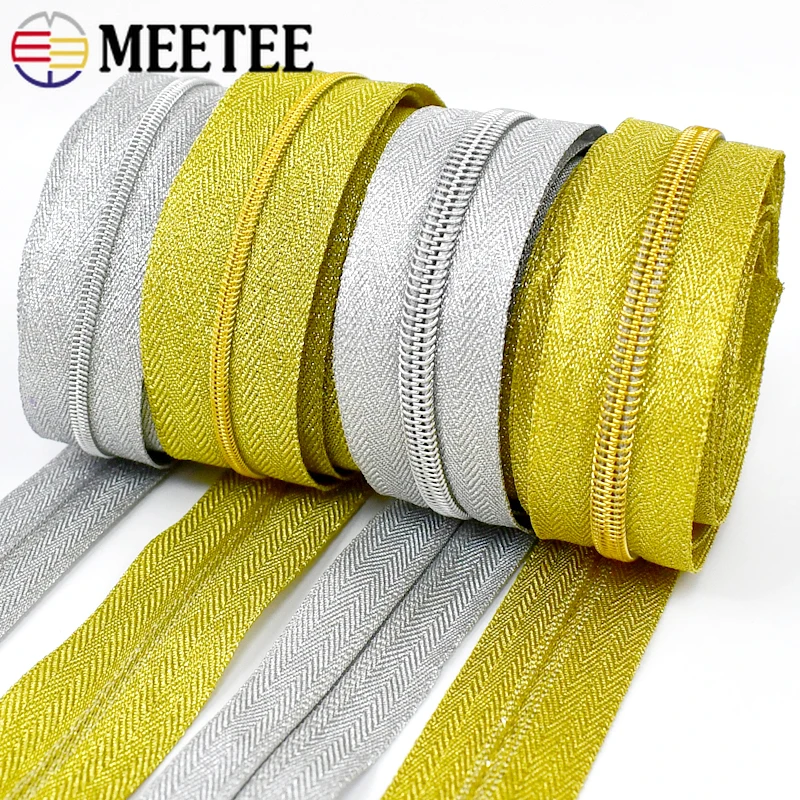 

5/10Meters Gold Silver 3# 5# Nylon Zipper Tape for Sewing Bag DIY Zip Sport Coat Clothes Zippers Garment Repair Kit Accessories