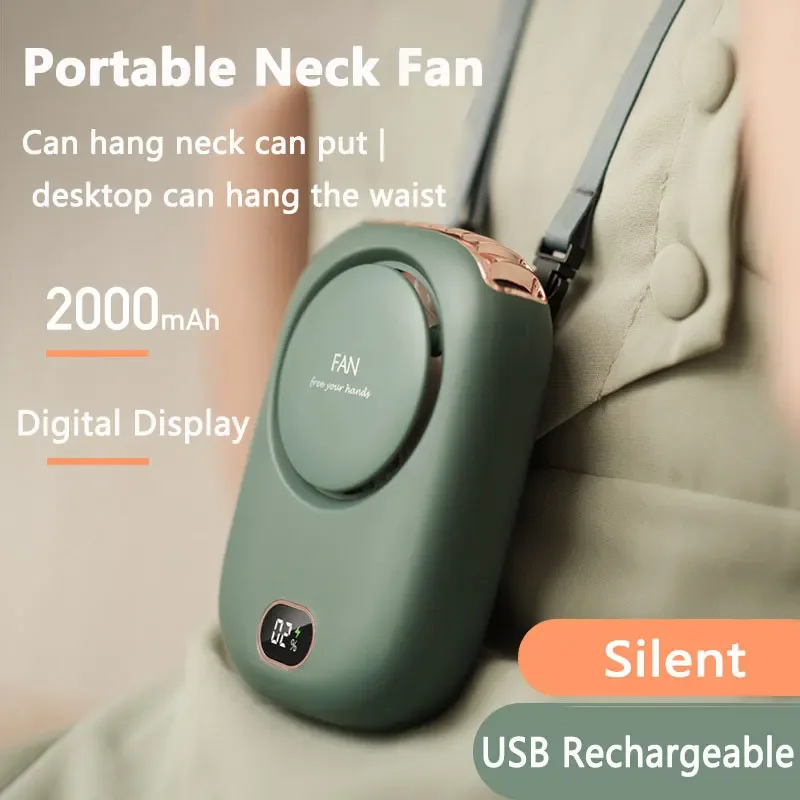 

Portable Lazy Hanging Neck Fan Mini Cooling Fans Bladeless USB 2000mAh Rechargeable Sports Cooling Fan For Outdoor Sports Travel