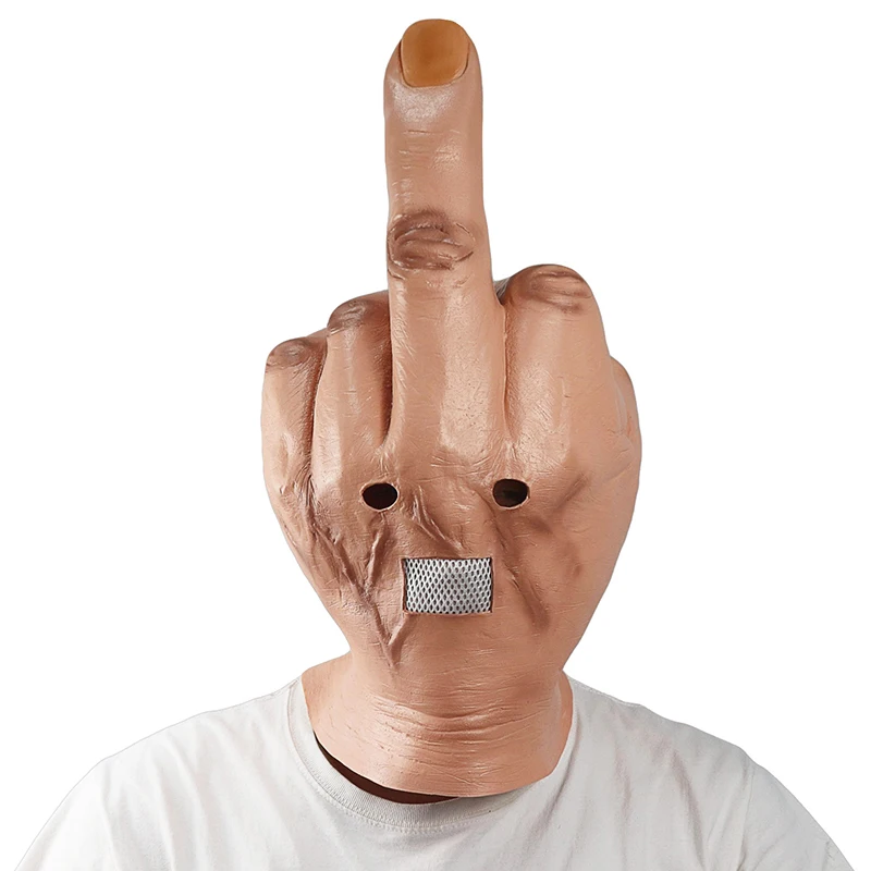 

Creative Personality Despises Vertical Middle Finger Latex Mask Halloween Creepy Fingers Mask Cosplay Spoof Headgear Props
