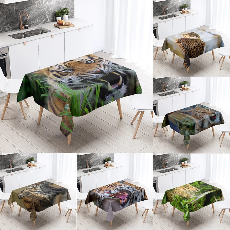 

Tiger Lion Jungle Animal Tablecloth Outdoor Camping Party Restaurant Table Decoration Waterproof Kitchen Home Decor