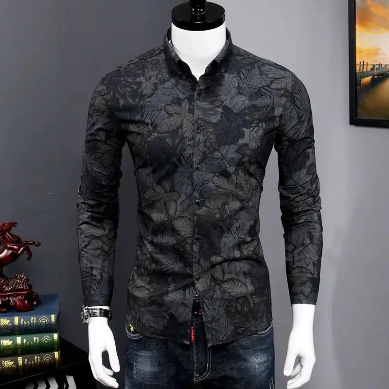 

Men shirt long sleeve spring and autumn Korean fashion printed shirts and blouses tide brand casual handsome men's clothing