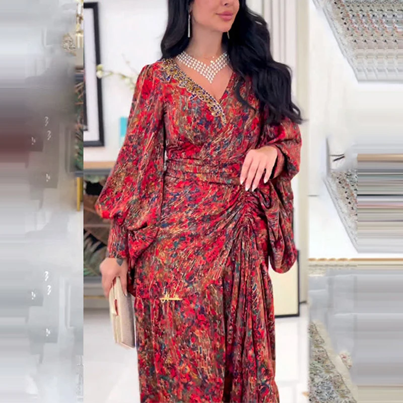 Spring Female Elegant Fashion Party Dresses Summer Lantern Sleeve V Neck Maxi Dress Casual Women Floral Printed Long Party Dress
Spring Female Elegant Fashion Party Dresses Summer Lantern Sleeve V Neck Maxi Dress Casual Women Floral Printed Long Party Dress
