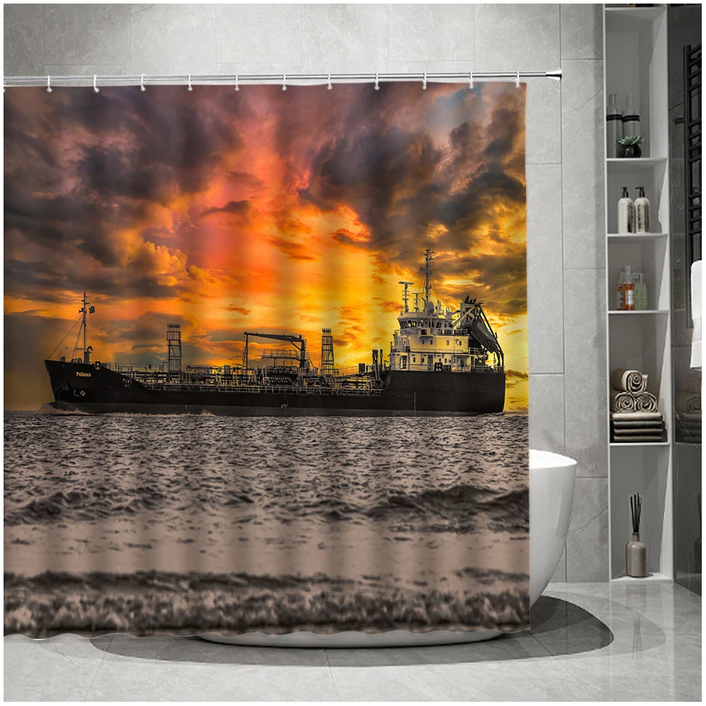 

Ocean Beach Sunset Shower Curtain Tropical Sea Waves Seaside Sun Rays Colorful Sky Nature Scenery Bathroom Decor Bath Curtains