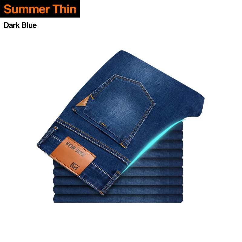 

Brother Wang Classic Style Men Brand Jeans Business Casual Stretch Slim Denim Pants Light Blue Black Trousers Male